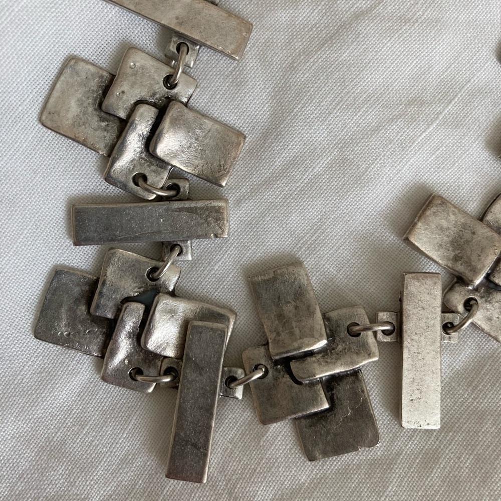 Omani Silver Chunky Crosshatch Statement Necklace - Picture 2 of 3